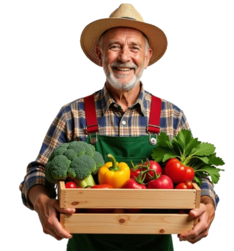 Happy farmer with vegetables